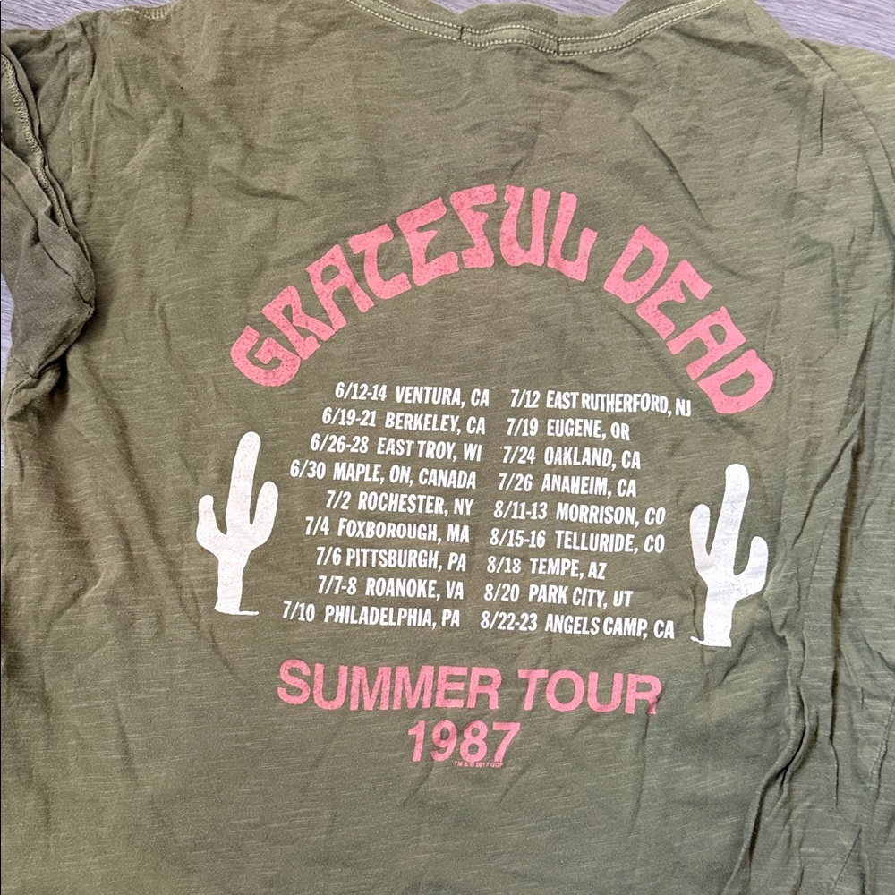 Grateful Dead 1987 T-Shirt in Olive with Pink Logo - Picture 4 of 4